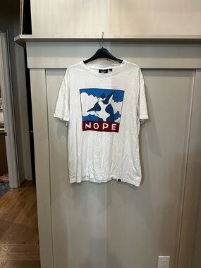 Parra ‘NOPE' White Tee with Blue & Red Print